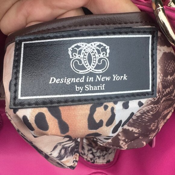 Sharif Designed in New York Pink Leather Sequin Fringe Shoulder Bag Magenta - Picture 17 of 17